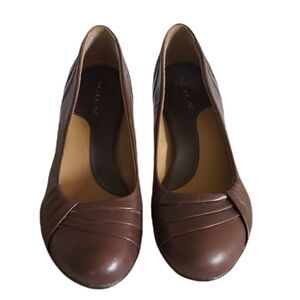 Brown slip on Kitten Heel by Solos size 8